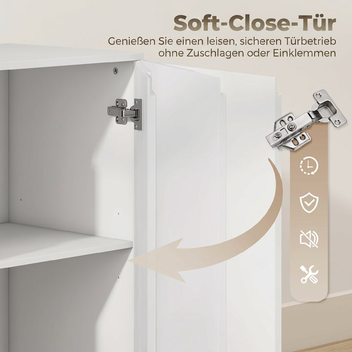 Højglans skænk, moderne kommode med 4 døre og justerbare hylder, soft-close funktion, hvid