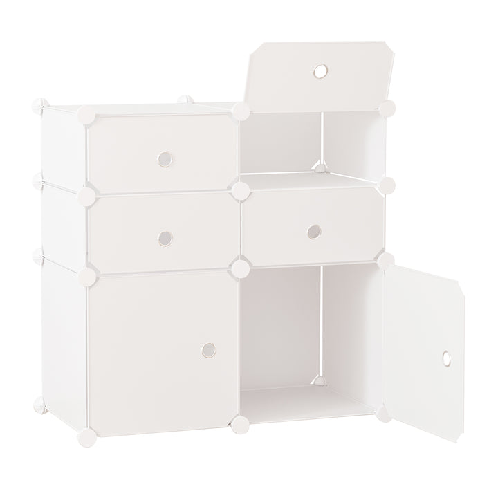 Skoskab, hylde med opbevaringsbokse, garderobe, plast, stål, hvid, 75 x 37 x 73 cm