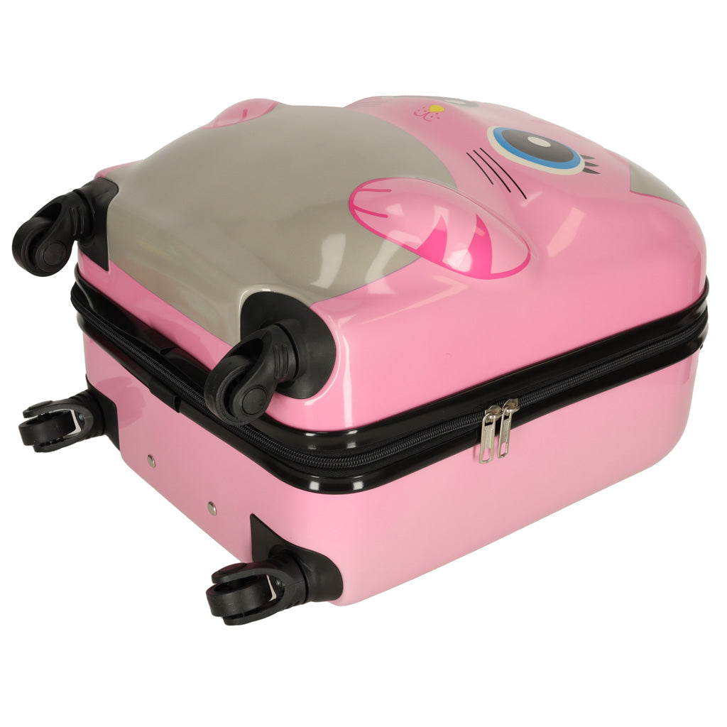 Børne kuffert på hjul, kat, pink
