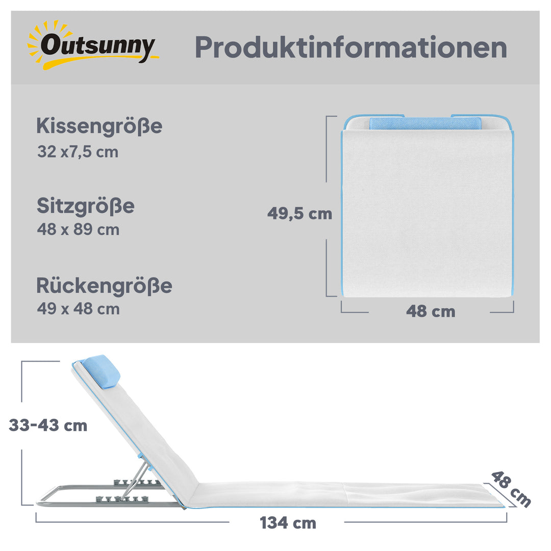 Strandstol, solseng, havestol, foldbar, justerbar ryglæn, sidelomme, 48 cm x 134 cm x 33-43 cm, beige