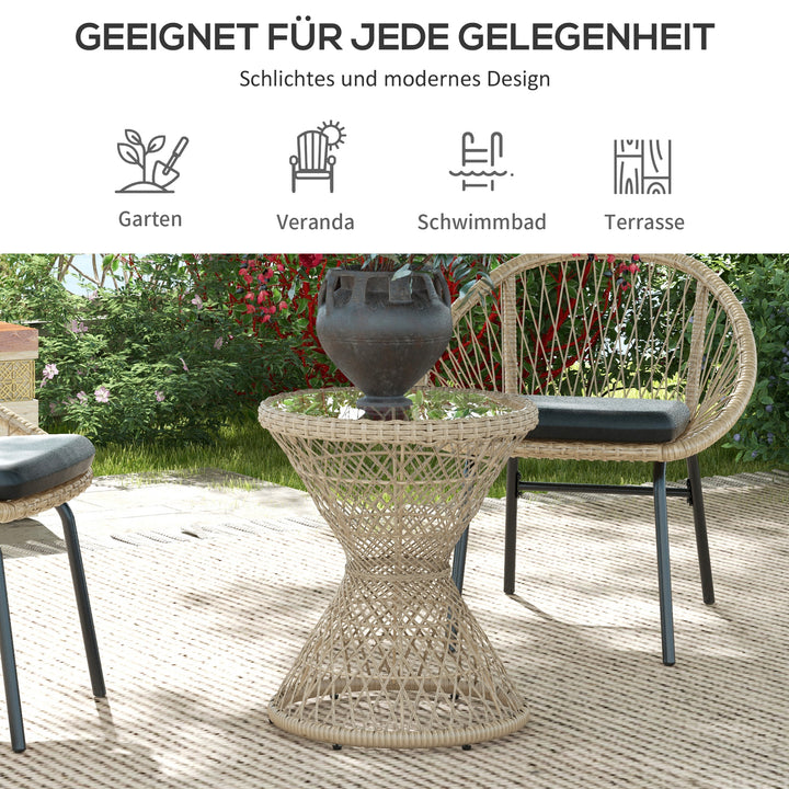 Sofabord/sidebord, boho design, glasplade, PE-rattan, 45 cm x 45 cm x 52 cm, natur