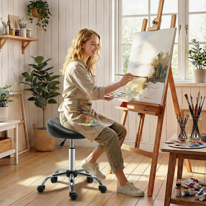 Salonstol med sadelsæde, højdejusterbar, kunstlæder, 48x48x54-69cm, sort