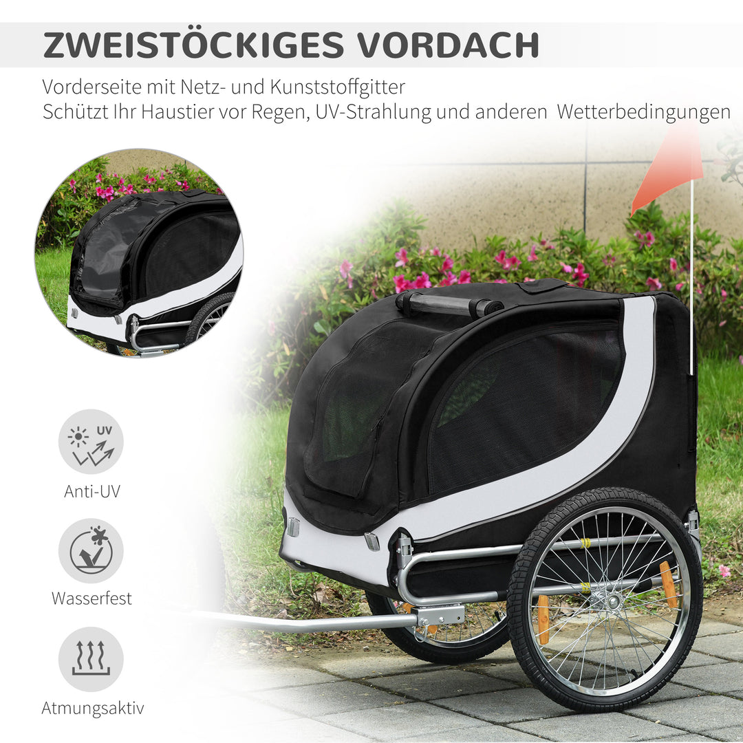Cykeltrailer hundetrailer op til 20 kg netvindue, rullebetræk, universalkobling hvid+sort
