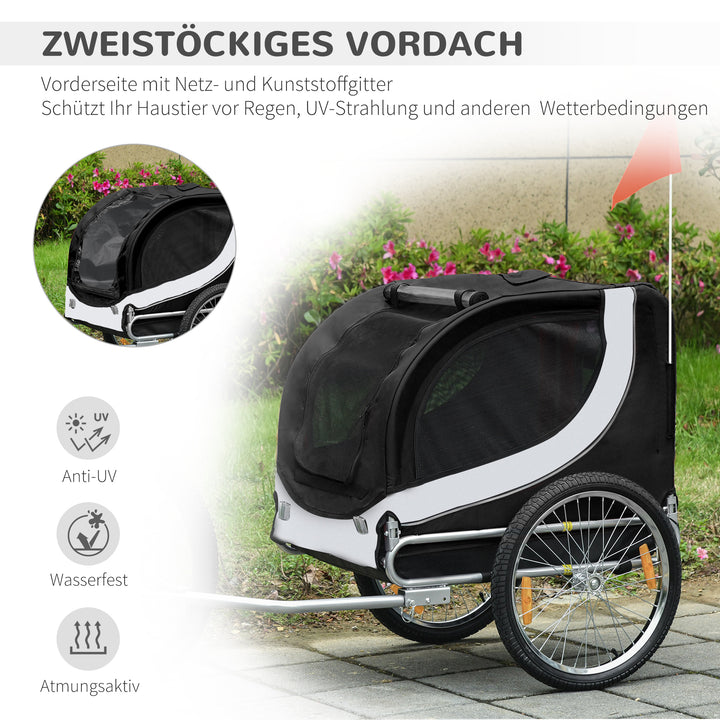 Cykeltrailer hundetrailer op til 20 kg netvindue, rullebetræk, universalkobling hvid+sort