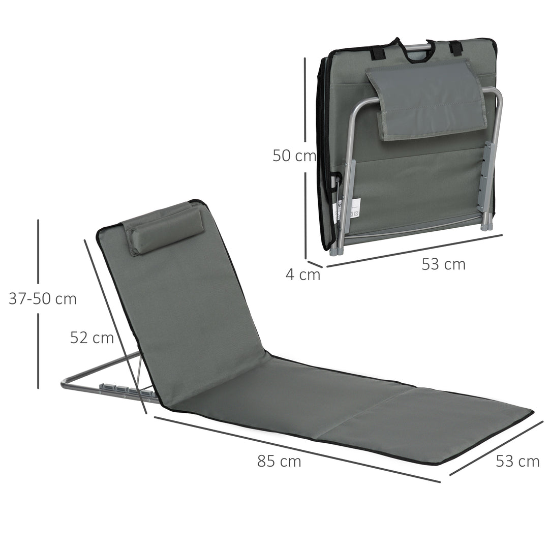 Sæt med 2 strandmåtter, justerbare, foldbare, 124L x 53B x 37-50H cm, grå
