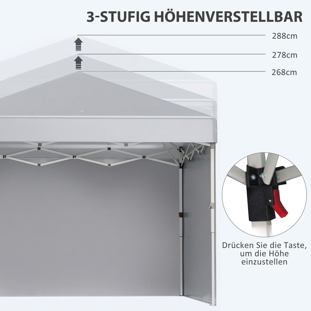 Foldbar pavillon, to sidepaneler, bæretaske, stålramme, lysegrå, 3 x 3 x 2,7 m