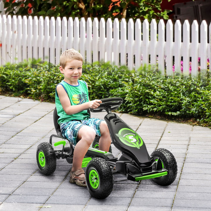 Børne gokart, med pedaler, justerbart sæde, indendørs og udendørs, fra 5 år, grøn+sort, 121 x 58 x 61 cm