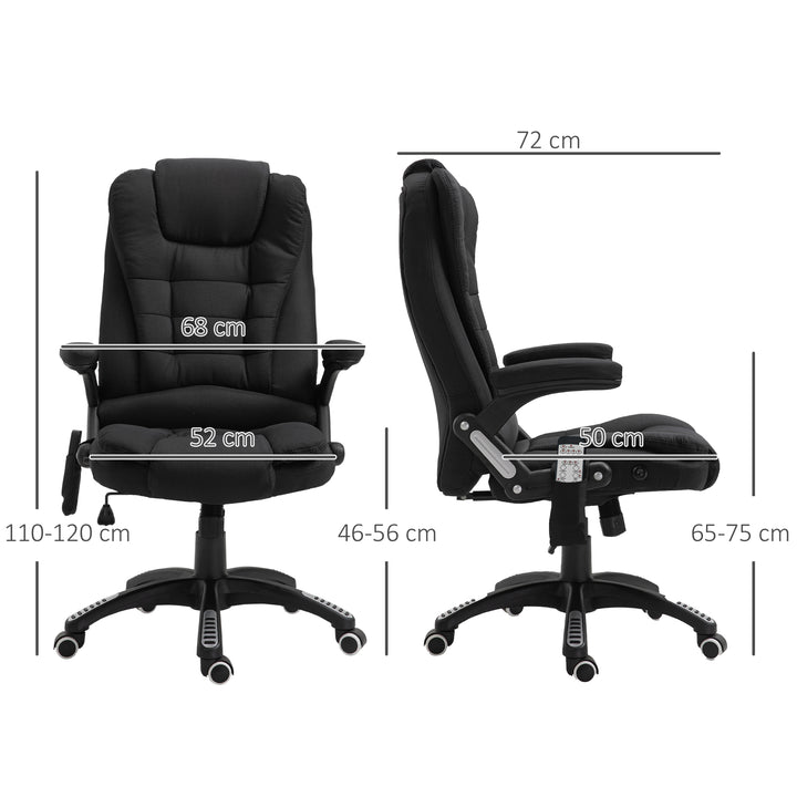 Kontorstol med vibrationsmassage, ergonomisk skrivebordsstol med varme- og lænefunktion, højdejusterbar lederstol med fjernbetjening, sidelomme, linnedlook, sort