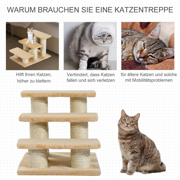 Kæledyrstrapper kattetrapper hundetrapper 3 trin trapper til katte og hunde plys creme 45 x 35 x 34 cm