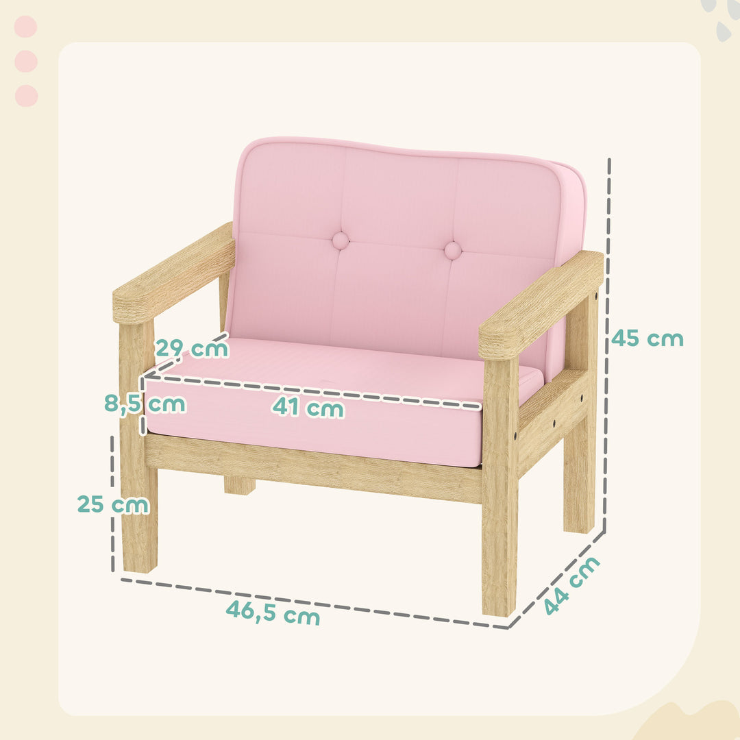 Børnelænestol/sofa med fløjlslook, ben i massivt træ, skumhynde, børnestol til børneværelse/legerum, 46,5 x 44 x 45 cm, til børn 3-8 år, pink