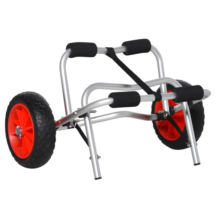 Aluminium kanovogn, kajakvogn, surfvogn, foldbar med rem, kunstlæderhjul, sølv, op til 75 kg, 68 x 44,5 x 40 cm