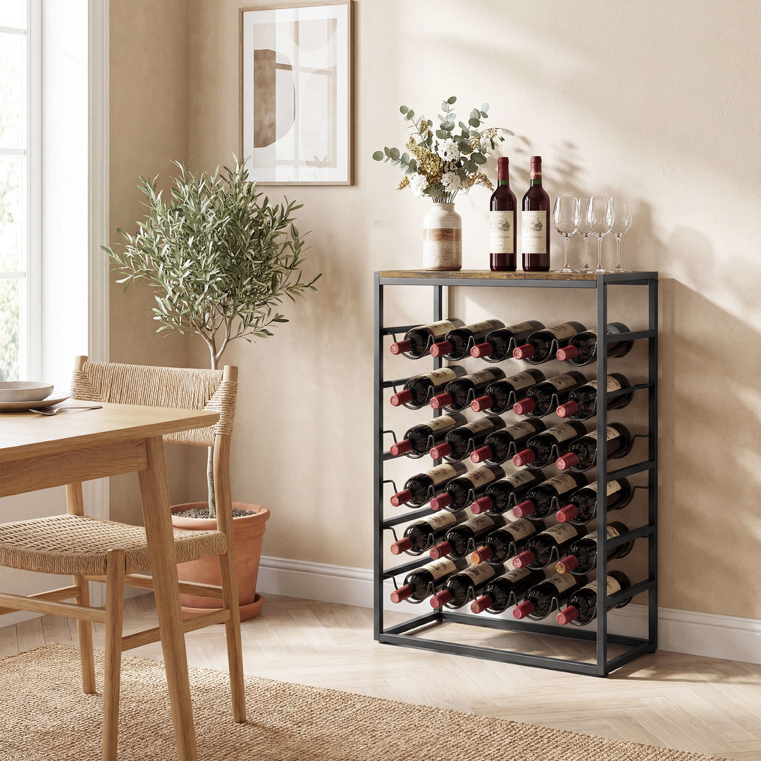 Vinreol til 30 flasker, fritstående metalflaskereol til kælder/opbevaringsrum, 59 x 30 x 88,5 cm, rustik brun