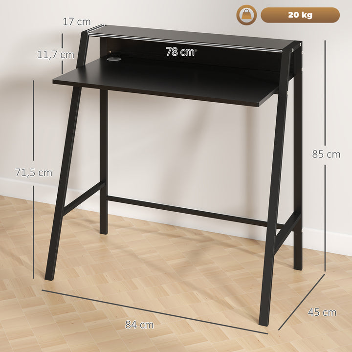 Skrivebord, computerbord med opbevaring og kabelhåndtering, moderne skrivebord med metalramme til studie, soveværelse, hjemmekontor, 84 x 45 x 85 cm, sort