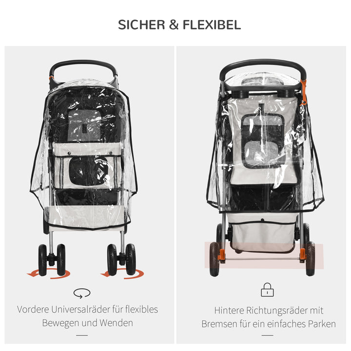 Dog buggy hundevogn op til 10 kg sammenklappelig regnovertræk bundkurv 2 kopholdere 75 cm x 45 cm x 97 cm grå