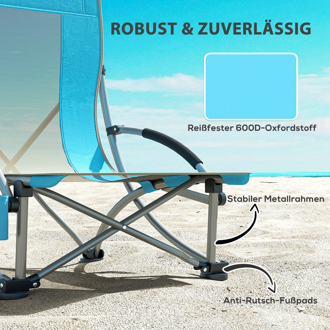 Sæt med 2 foldbare campingstole med kopholder og ryglæn i net, blå