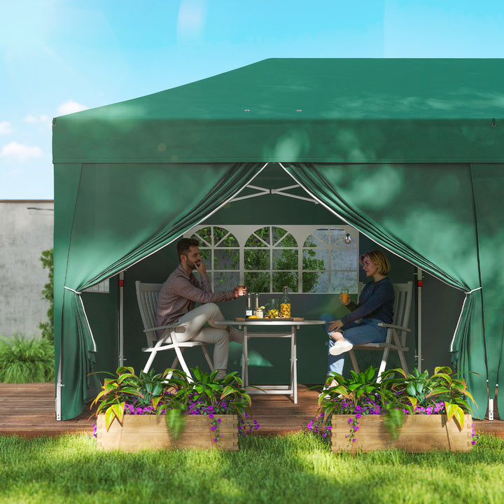 Pavillon ca. 6x3m, robust, vintersikker pop-up-foldepavillon med vindue, lynlåsdør, sidepaneler og UV-beskyttelse
