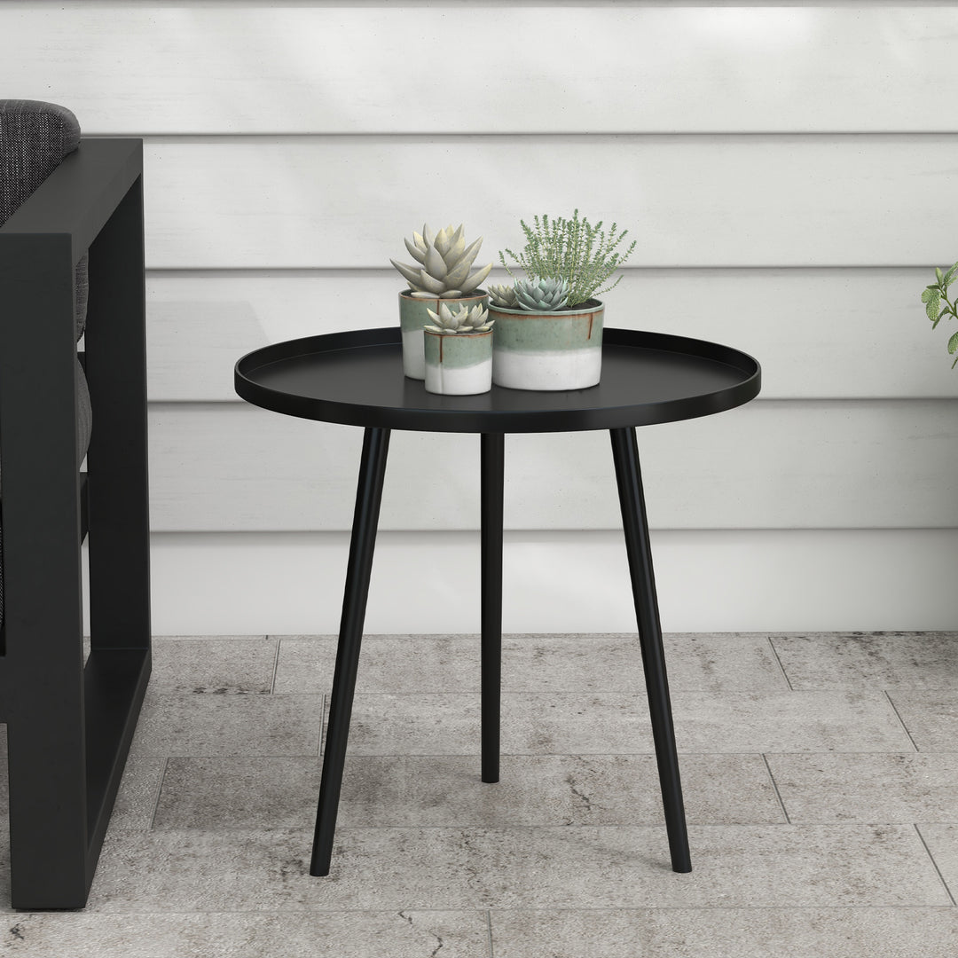Udendørs sidebord, havebord, rundt terrassebord, stål, 40 x 50 cm, sort