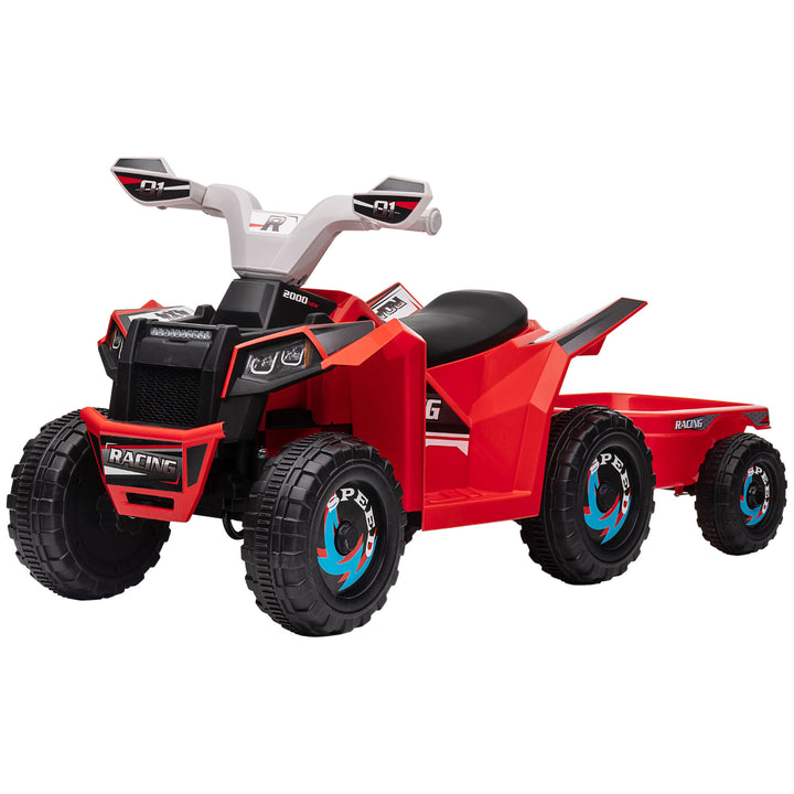 Elektrisk børne-atv med anhænger, 2,5 km/t, 50 minutters køretid, til 1,5 til 3 år, op til 25 kg, rød