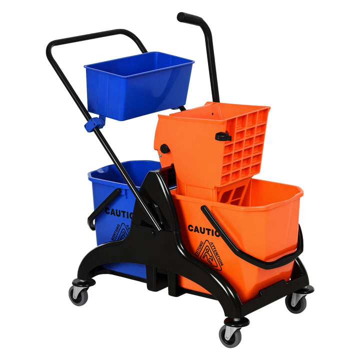 Rengøringsspand, moppespand, rullebar, 26 liter, plast, metal, orange