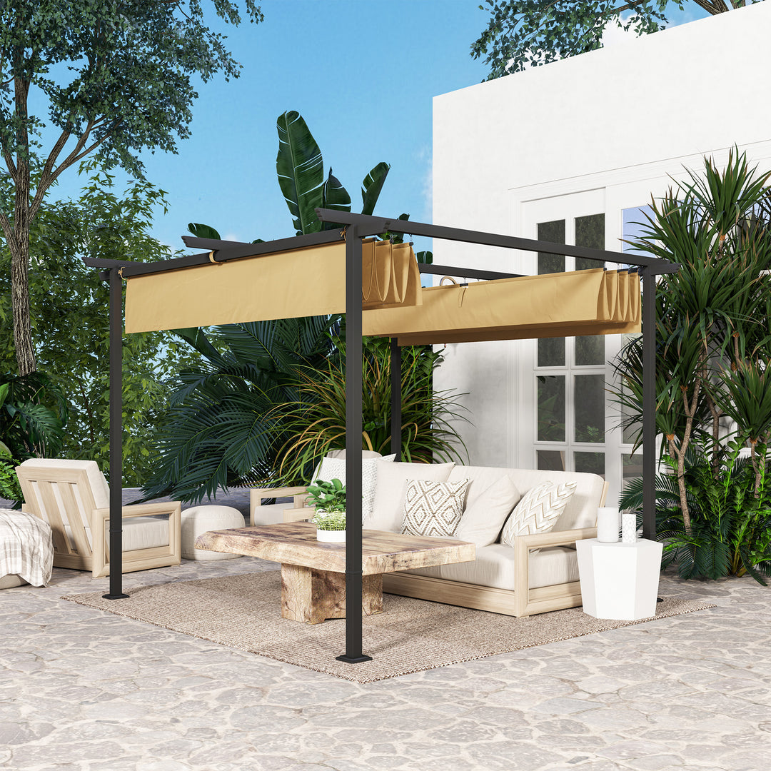 3 x 3 m havepergola med justerbart tag, metalramme, UPF30+ beskyttelse, solskærm til veranda, terrasse, beige