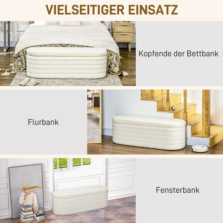 Sengebænk, opbevaringsplads, teddy fleece, 116x41x40,5cm, cremehvid