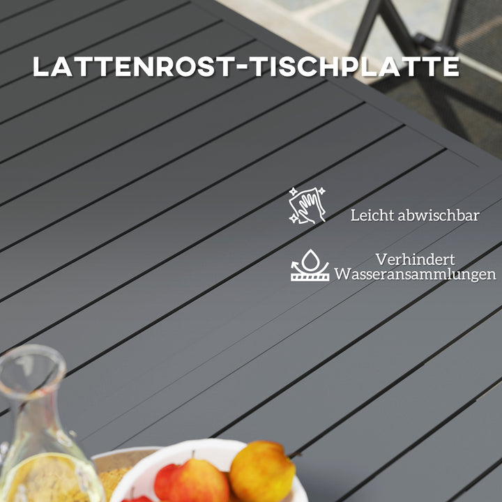 Udvidet havebord 160/220x90cm, aluminium spisebord til 6-8 personer, vejrbestandigt, lameldesign til haven, grå
