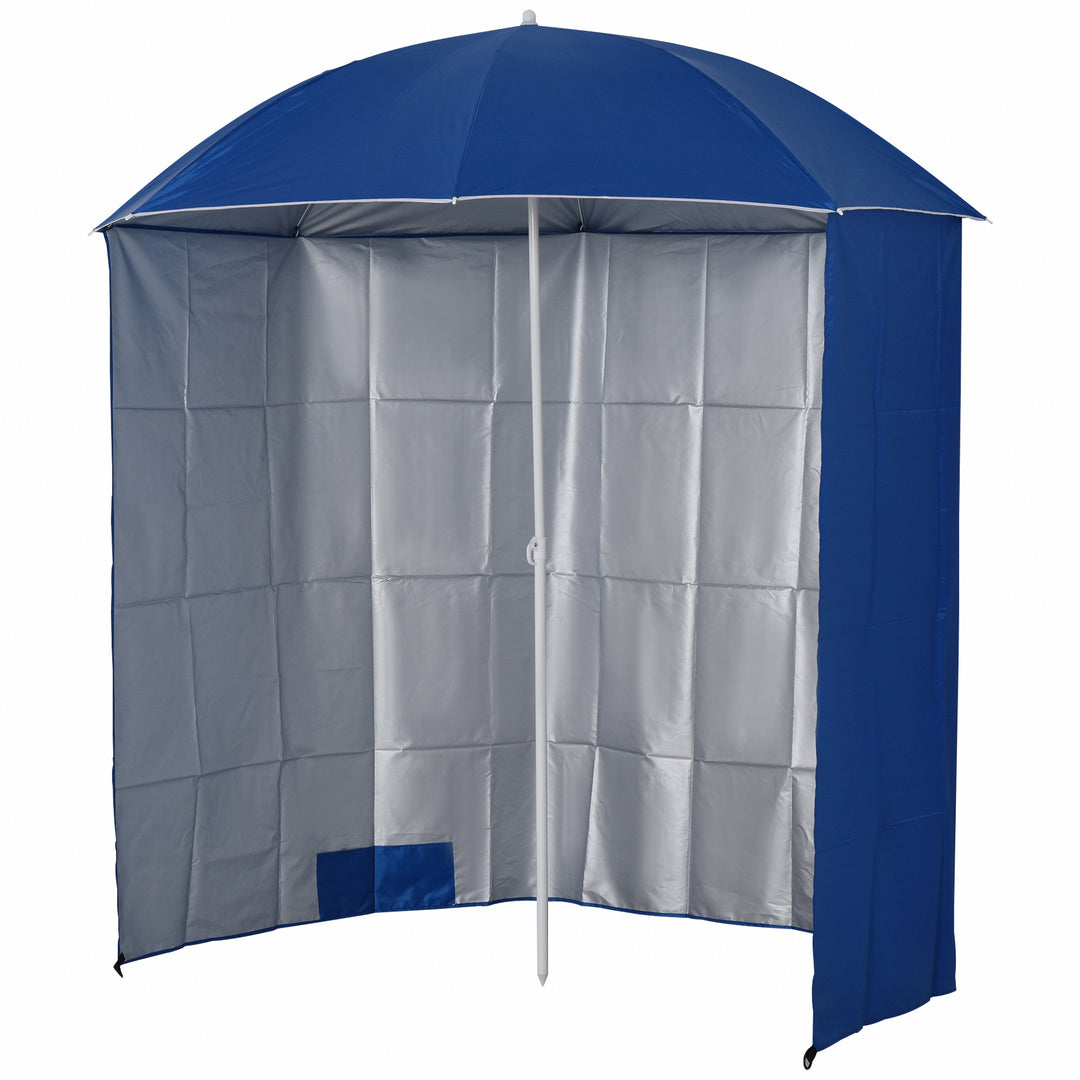 Strandparasol med sidepanel, polyester, blå, 2,2 x H2,2m