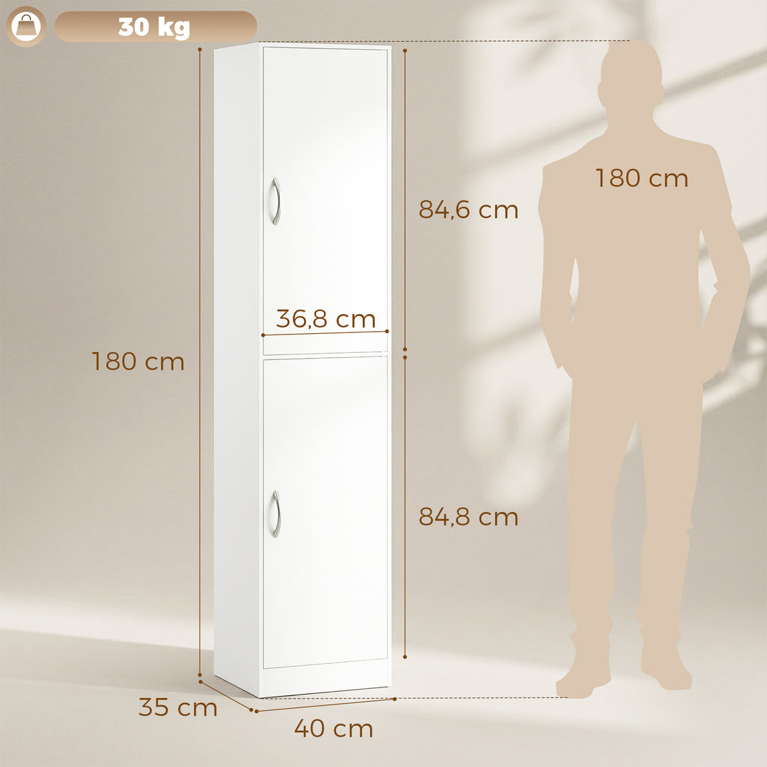 180 cm høj bogreol, moderne 5-etagers hylde med justerbare hylder, fritstående opbevaringsskab, hvid