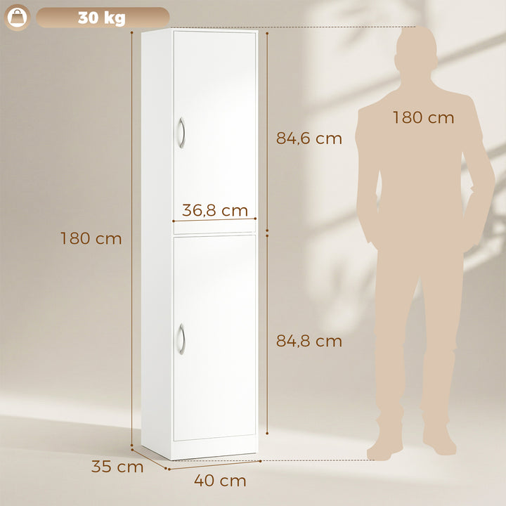 180 cm høj bogreol, moderne 5-etagers hylde med justerbare hylder, fritstående opbevaringsskab, hvid