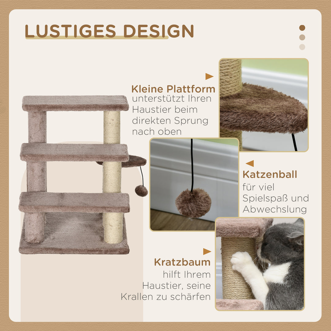 Kradsetræ, kæledyrstrappe, 3 trin, legebold, op til 5 kg, 45 x 40 x 48 cm, brun