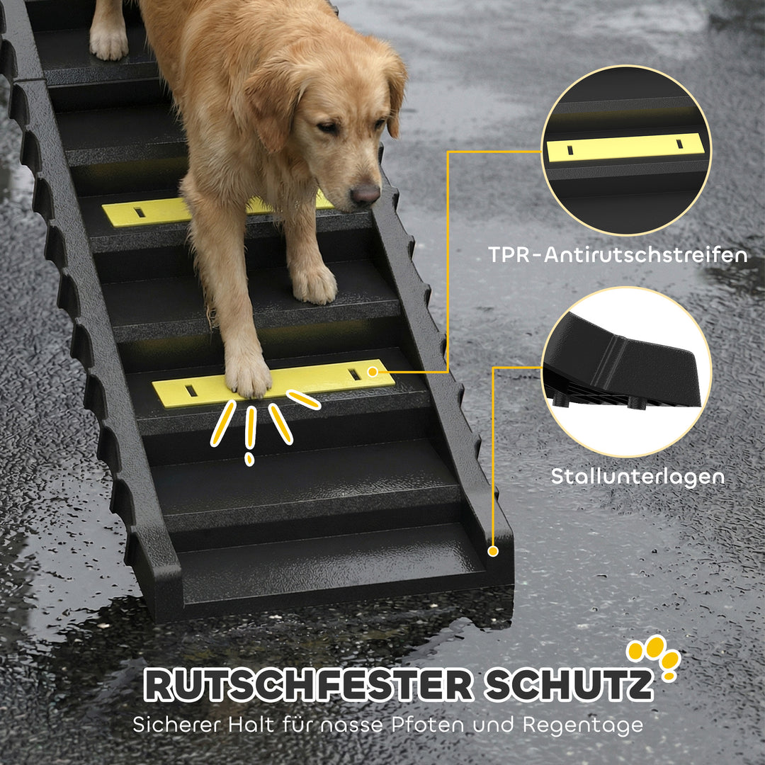 Sammenklappelig hundebakke, hundetrappe til biler og SUV'er, skridsikker hundebilrampe til store og små dyr op til 68 kg, 154x40 cm, sort