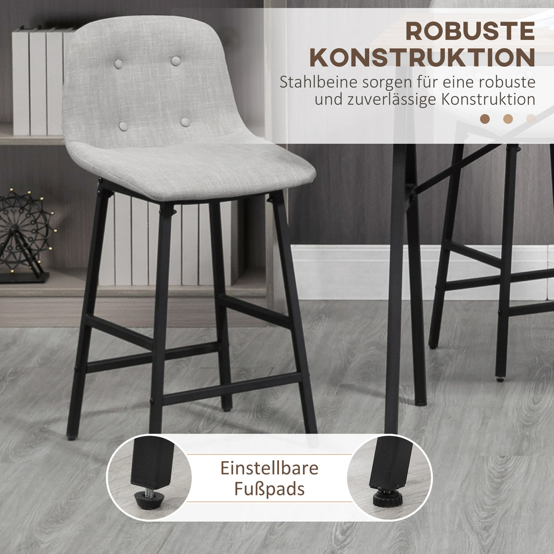 Barbord med barstole i industrielt design, knapsyninger, 120 cm x 60 cm x 91 cm, lysegrå