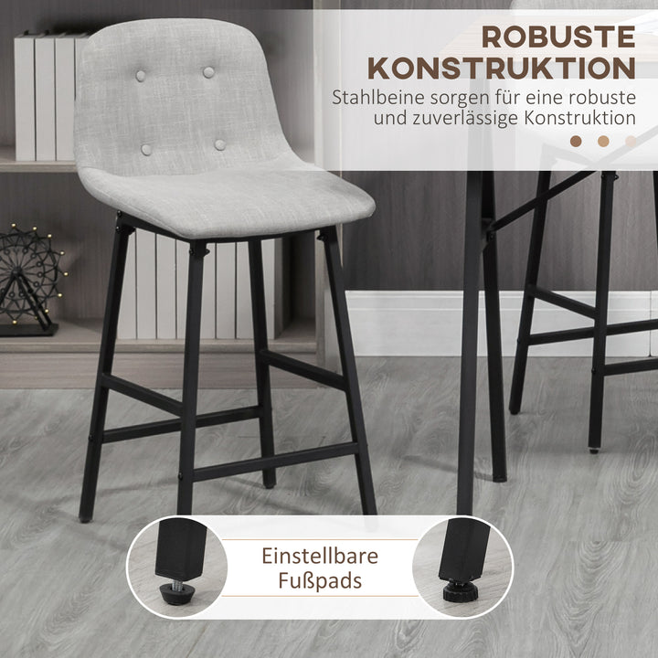 Barbord med barstole i industrielt design, knapsyninger, 120 cm x 60 cm x 91 cm, lysegrå