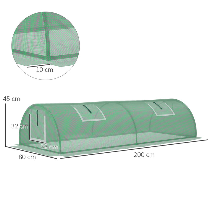 Foliedrivhus, vejrbestandigt, UV-bestandigt, polytunnel, 200 cm x 80 cm x 45 cm, grønt