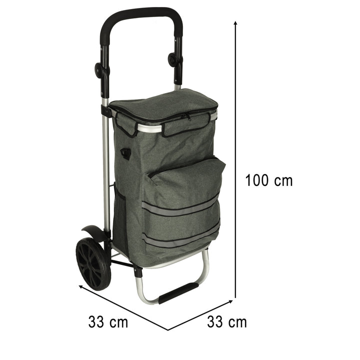 Indkøbskurv på hjul med stel 100 cm grå