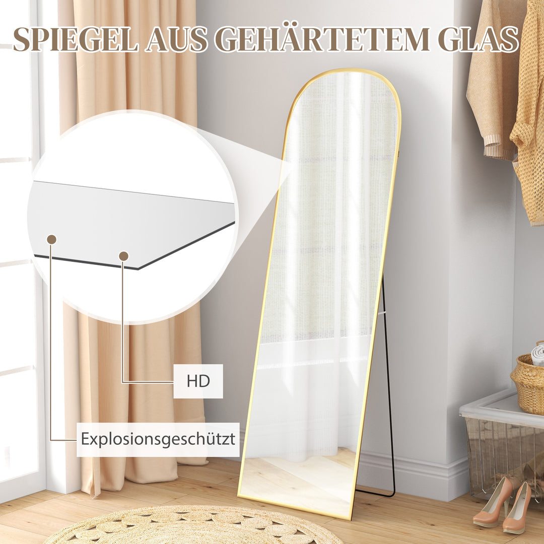 Stående spejl, helfigursspejl, stort spejl, moderne design, 50 cm x 1,5 cm x 161,5 cm, guld