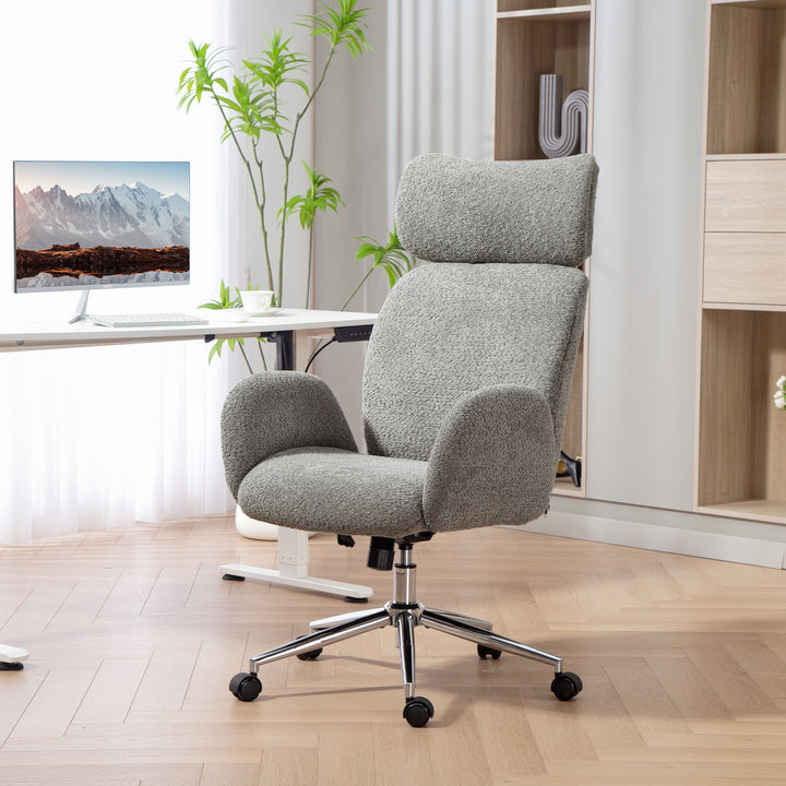 Kontorstol med justerbar nakkestøtte, ergonomisk skrivebordsstol, vippefunktion, højdejusterbar, mørkegrå