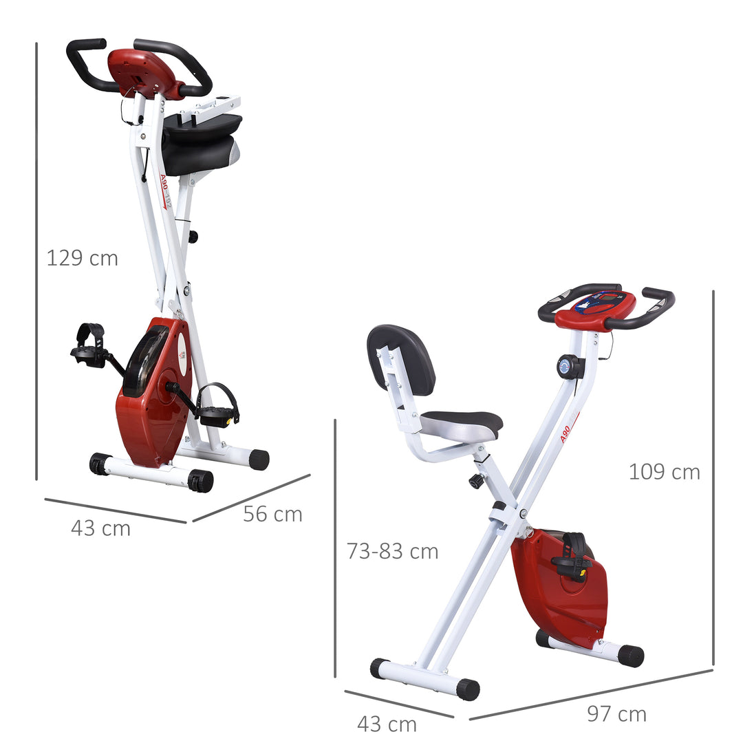 Motionscykel med magnetisk modstand, 8 niveauer, højdejusterbar, lcd-display, rød + hvid