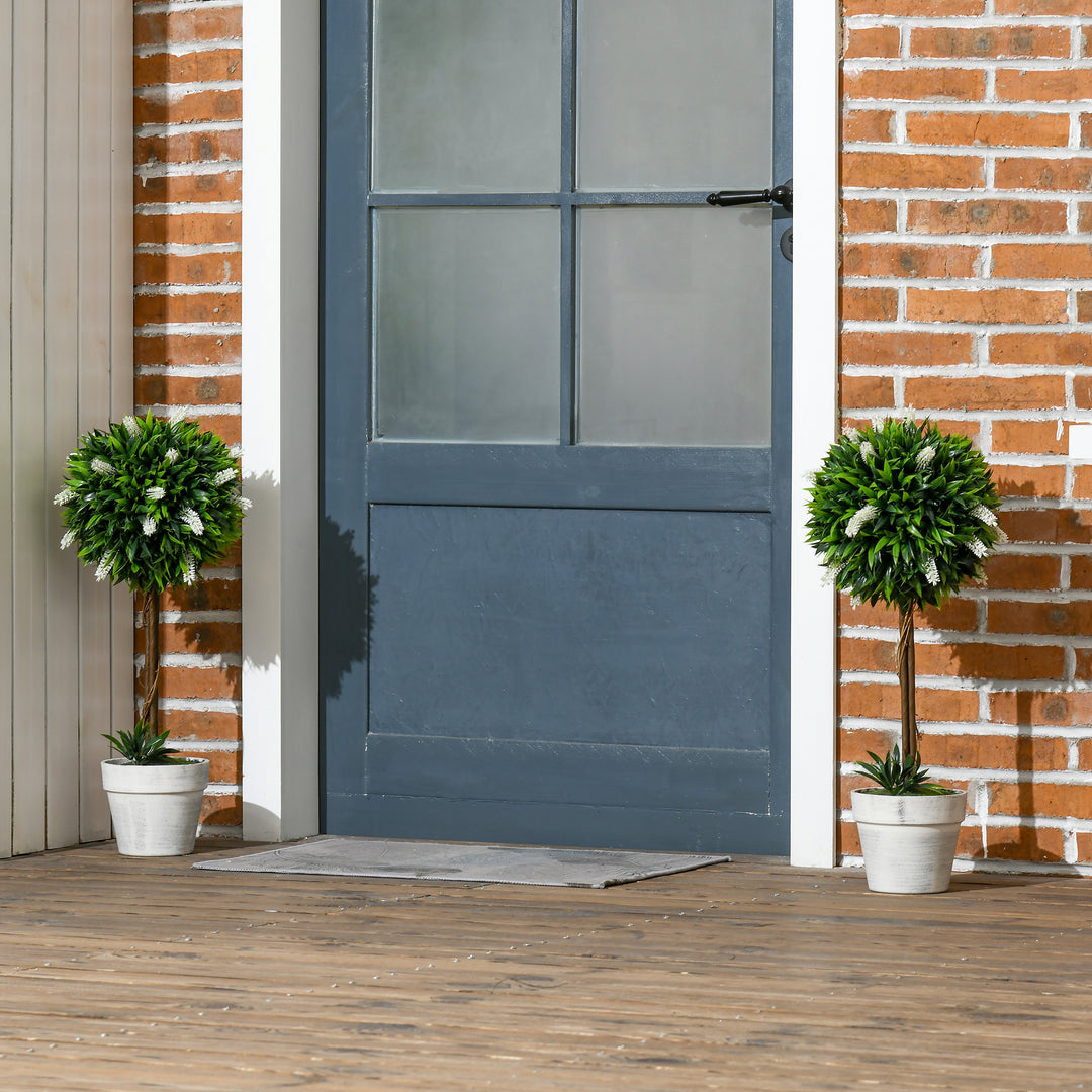 Sæt med 2 kunstige lavendeltræer, 60 cm høje, inklusive potte og kunstig mos, hvid