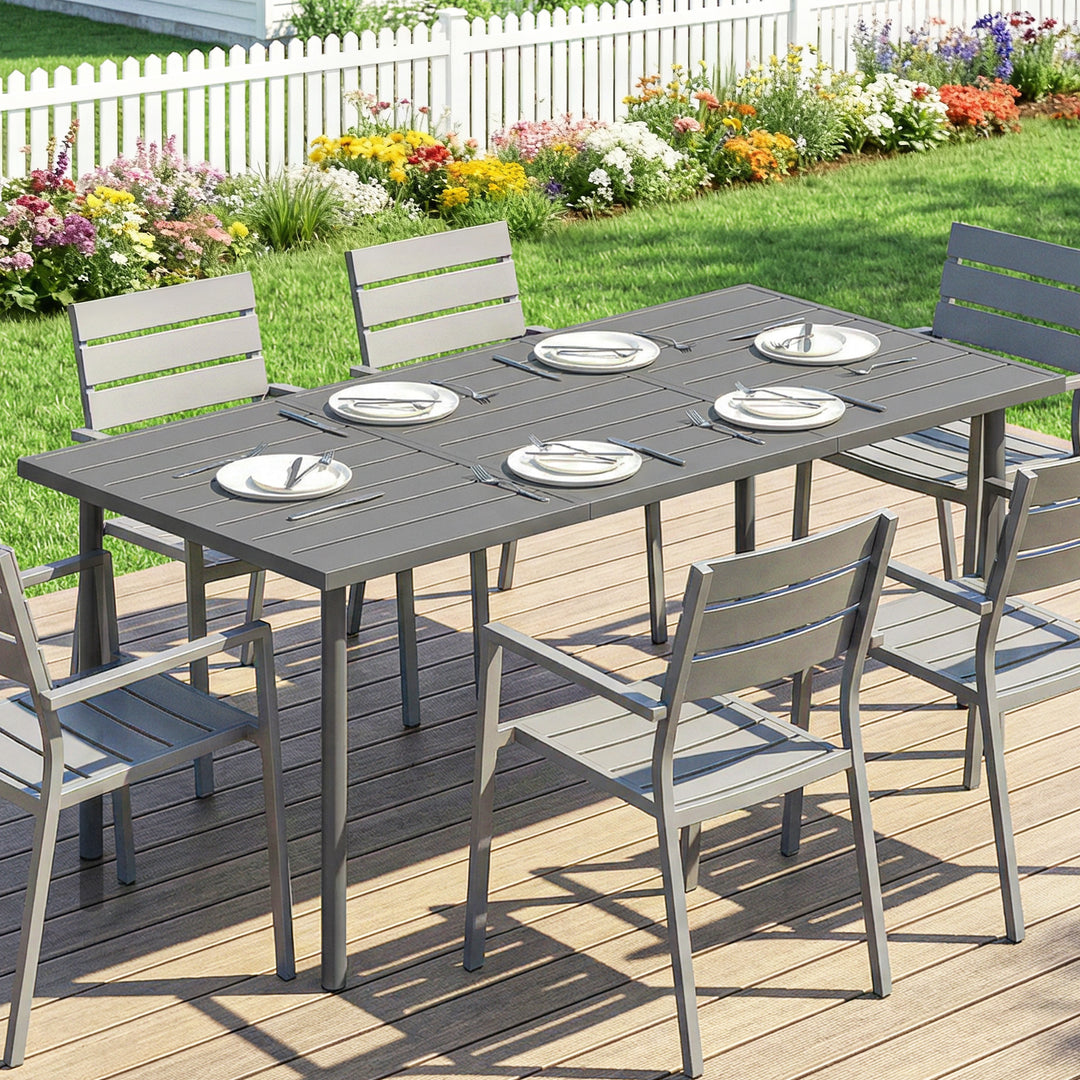 Havebord 165 x 80 cm til 6 personer, spisebord med lamelplade, stålstel, rektangulært