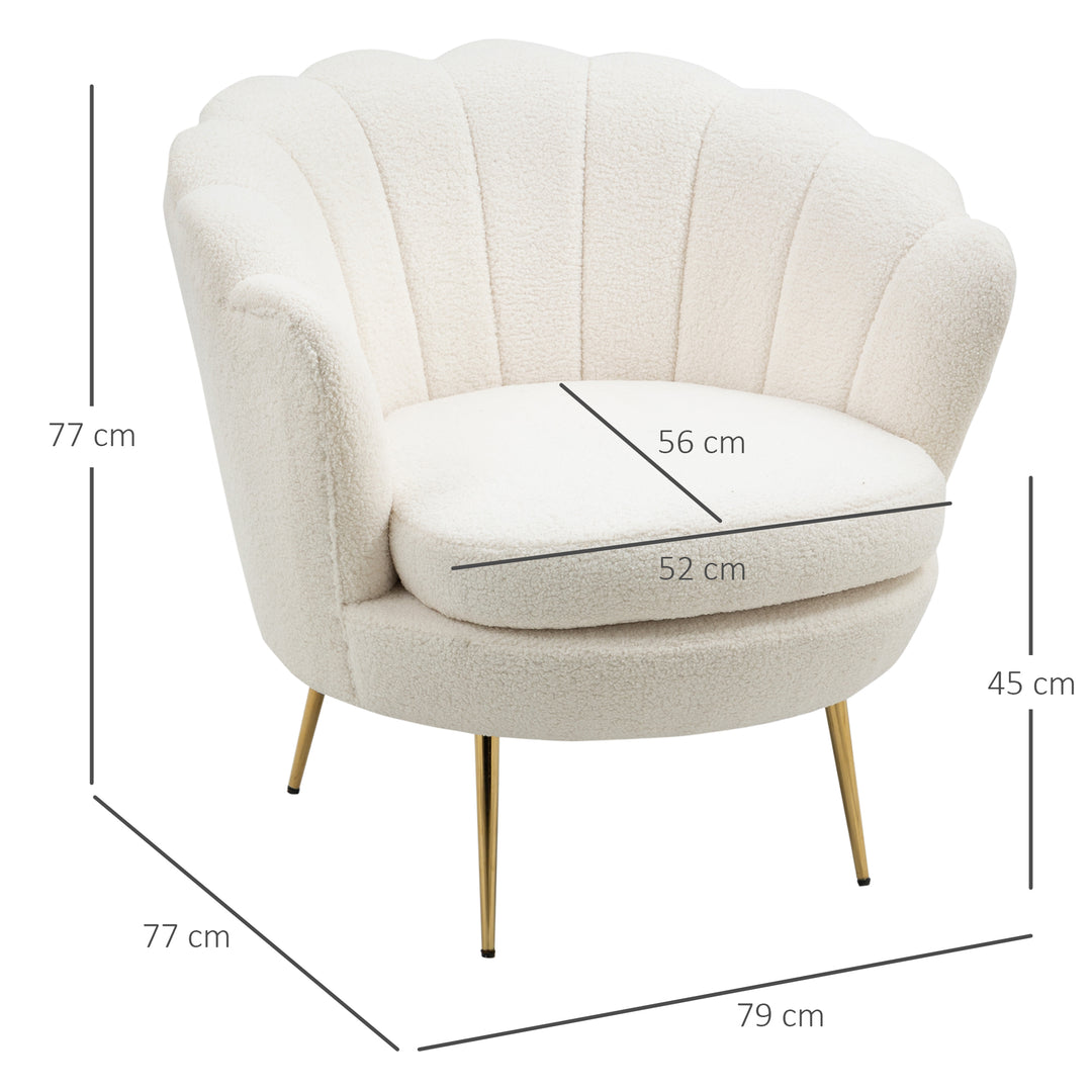 Skalformet polstret lænestol, afslappende stol, afslappende stol, guldlook metalben, 79l x 77b x 77h cm, hvid