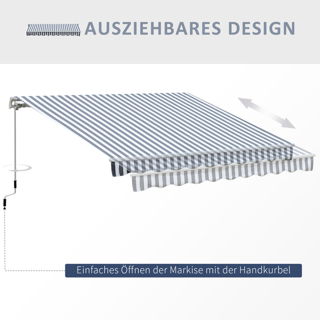 Markise, leddelt armmarkise, solafskærmning, håndsving, balkon, aluminium, grå, hvid, 2,95 x 2,45 m