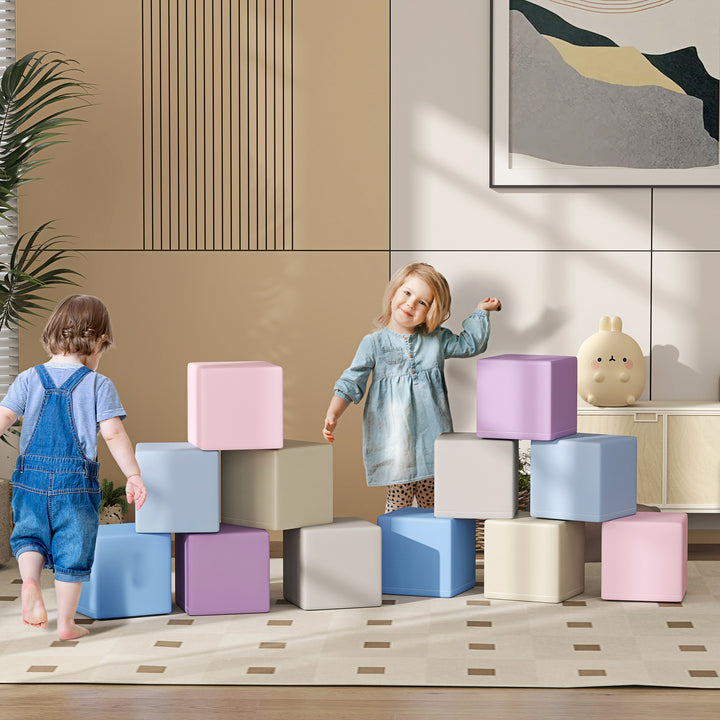 Bløde byggeklodser, 12 terninger à 20 x 20 x 20 cm, let at vedligeholde, børnesikre, til 1-3 år, kunstlæder