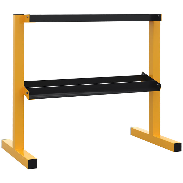 Håndvægtstativ til håndvægte, op til 270 kg, 2 hylder, stålramme, gul, 92,5 x 50,5 x 80,5 cm