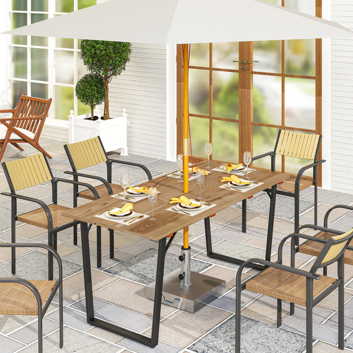 Havebord træ 175x80 cm vejrbestandigt balkonbord med parasolhul buffetbord til 6 personer brun