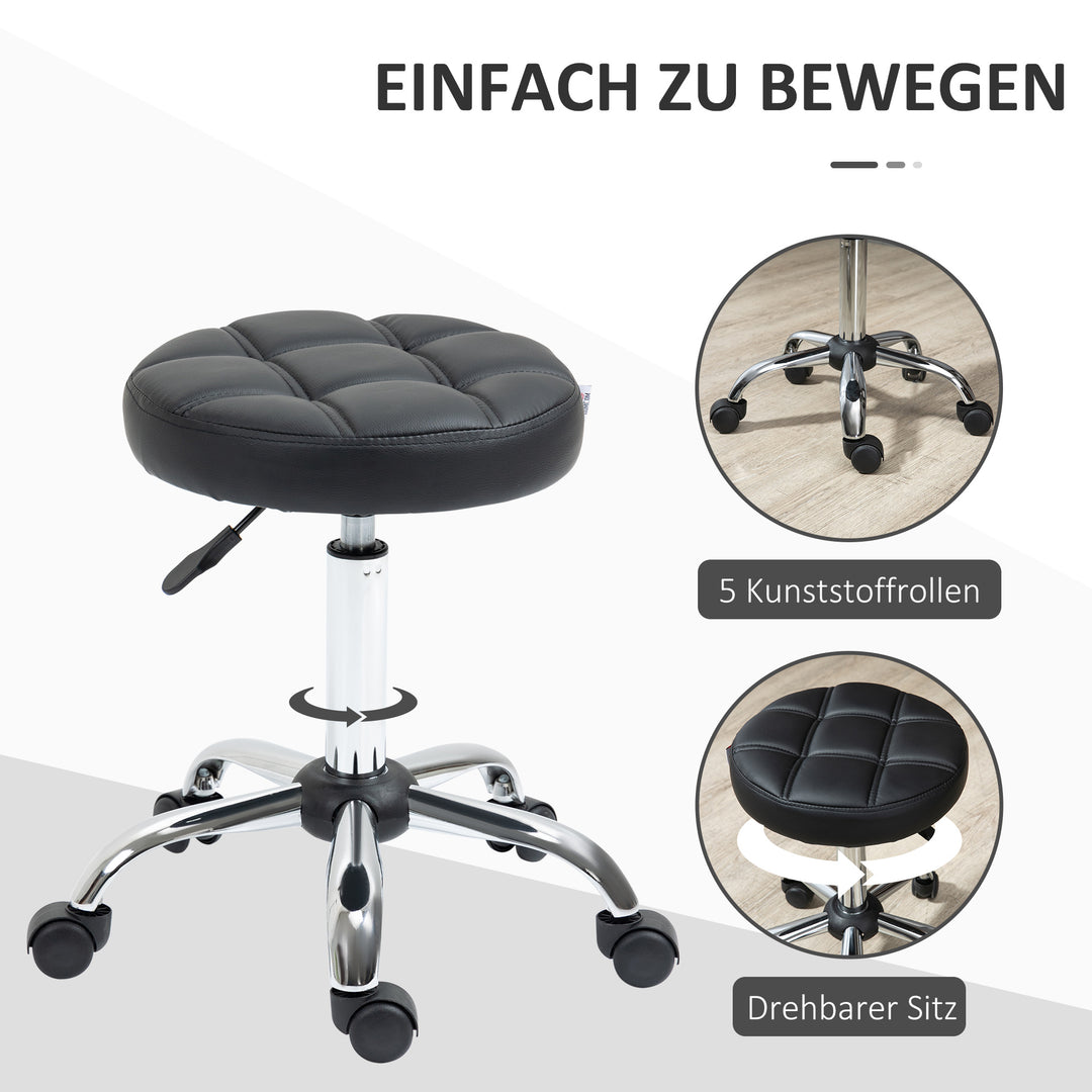 Sæt med 2 rullestole, højdejusterbare, drejestole 48-63 cm, arbejdsstol 360° drejelig, kontorstol til kontor, salon, massage, spa, sort