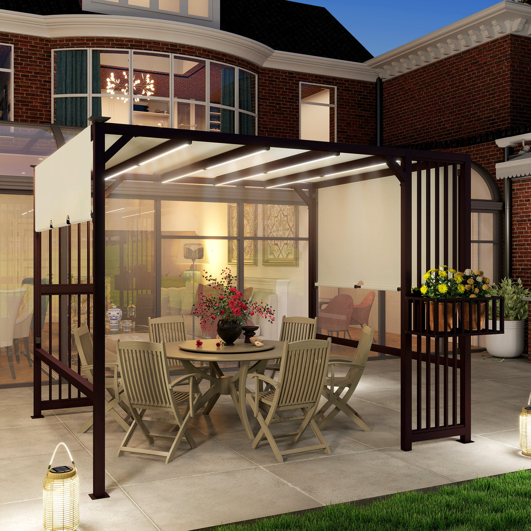 Pergola pavilion 3x2,5m uv 30+ stabil vinterbestandig solbeskyttelse med justerbart skydetag mørkebrun