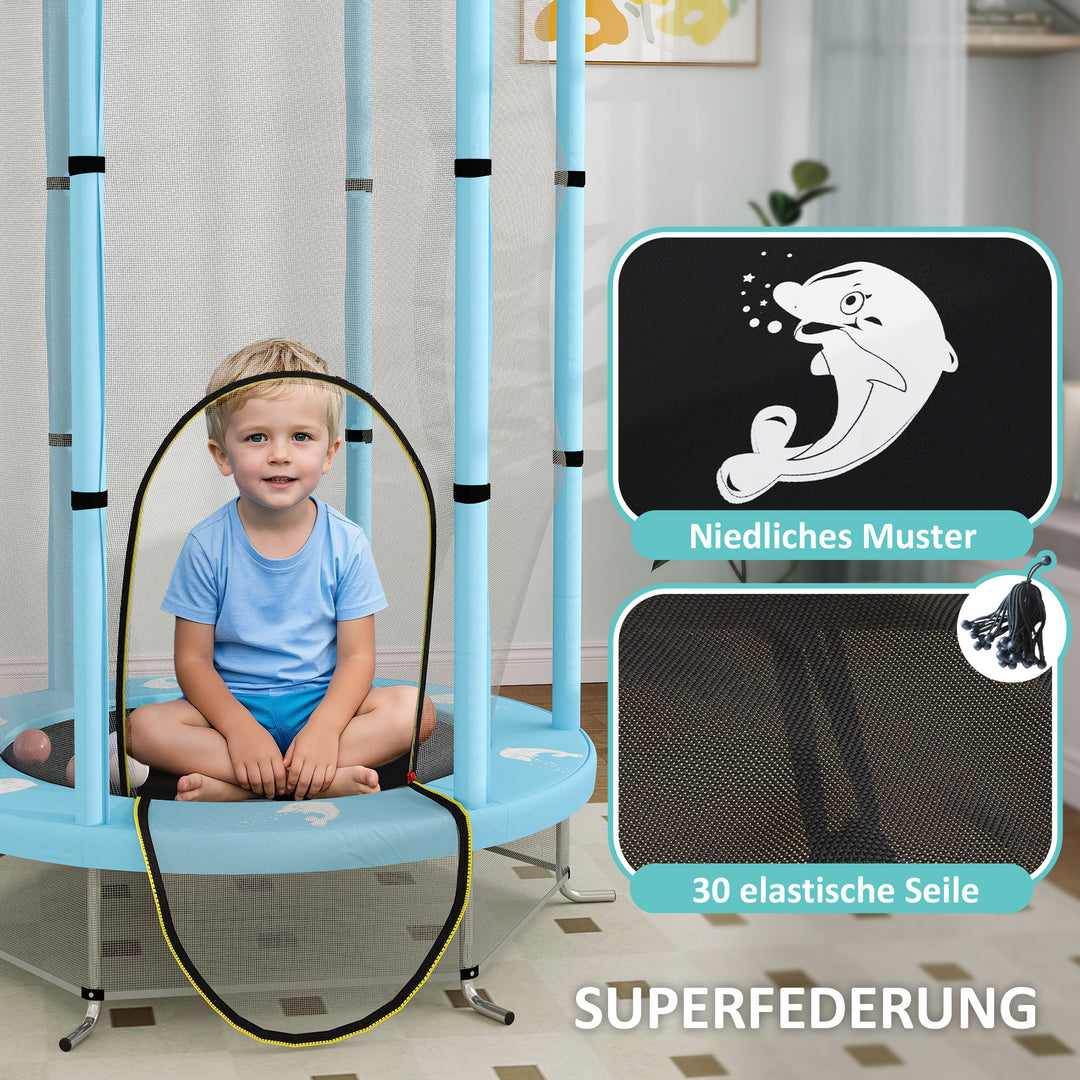 Børnetrampolin med sikkerhedsnet, til indendørs og udendørs brug, 3-6 år, lyseblå