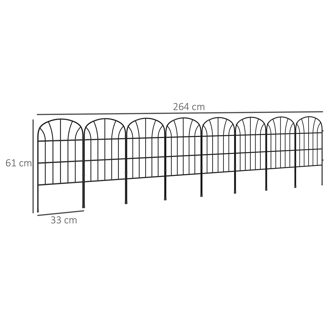 Havehegn, 8 elementer, formbart metalhegn, rumdeler, 264x61 cm, sort