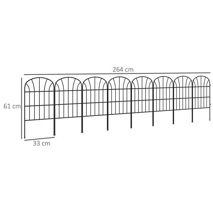 Havehegn, 8 elementer, formbart metalhegn, rumdeler, 264x61 cm, sort